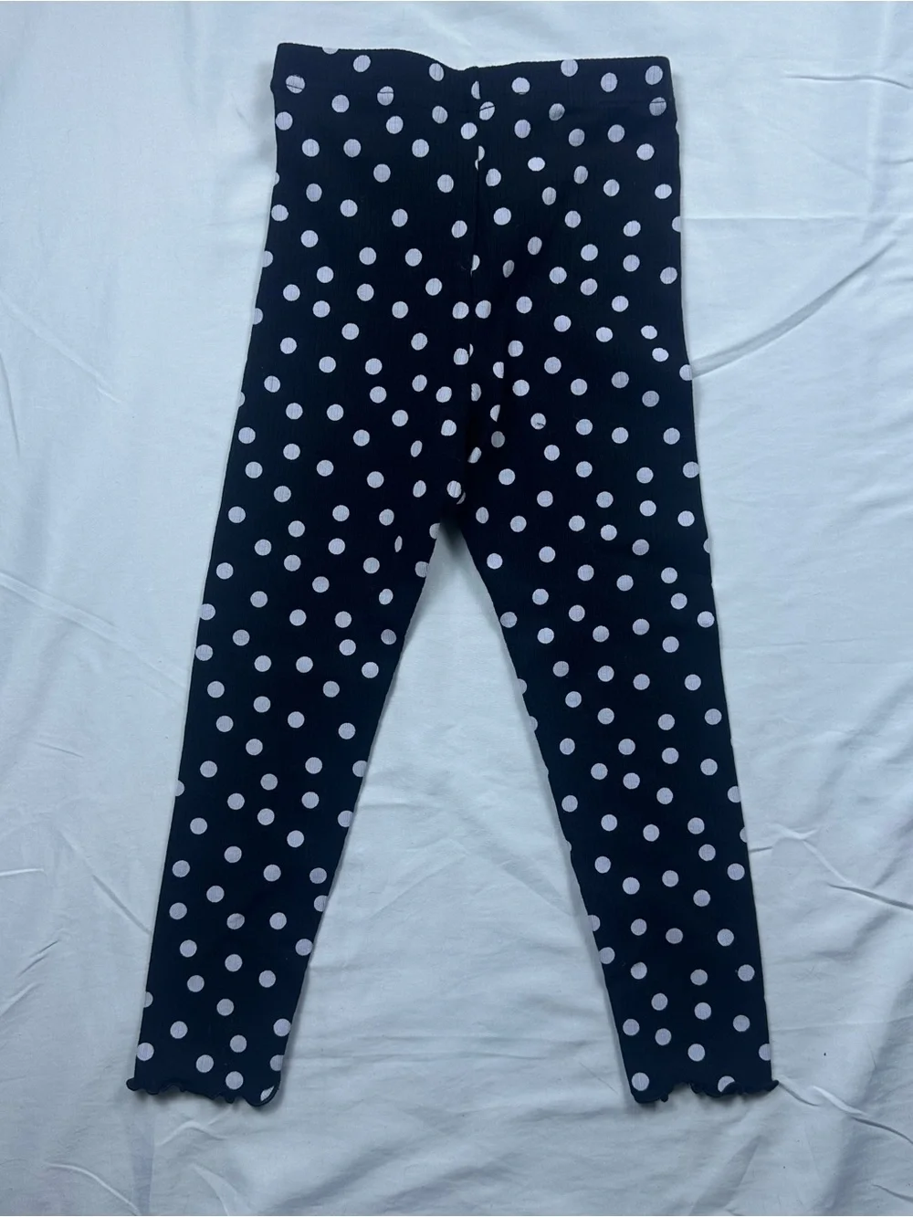 NWT Old Navy Black/White Polka Dot Ribbed Leggings w/ Lettuce Hems Girls XS (5)